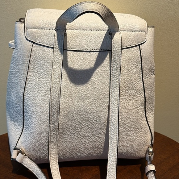 Kate Spade. Backpackl  Small  striped tweed.  White leather  Pocket in flap EUC. main image 10